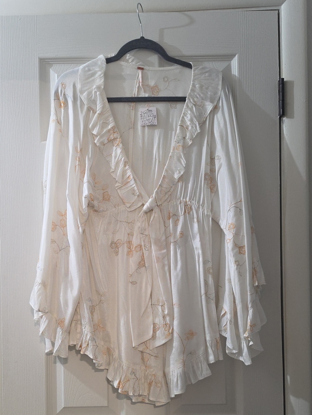 Free People Cream Floral Ruffle Tie-Front Romper